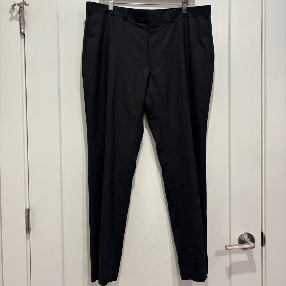 Indochino Mens Black Flat Front Wool Blend Dress Pants Trousers 36x30